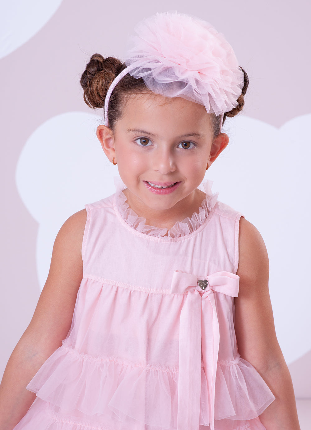 Vestido Tule Camadas Babado Laço