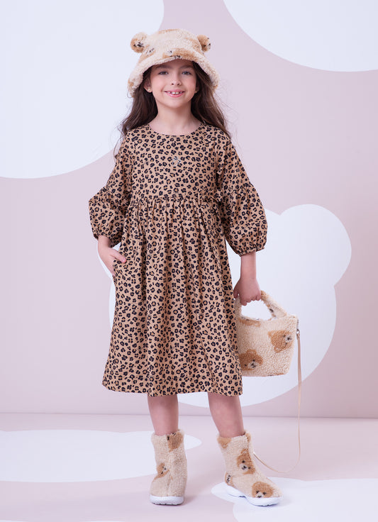 Vestido Algodão Estampa Onçinha Laço