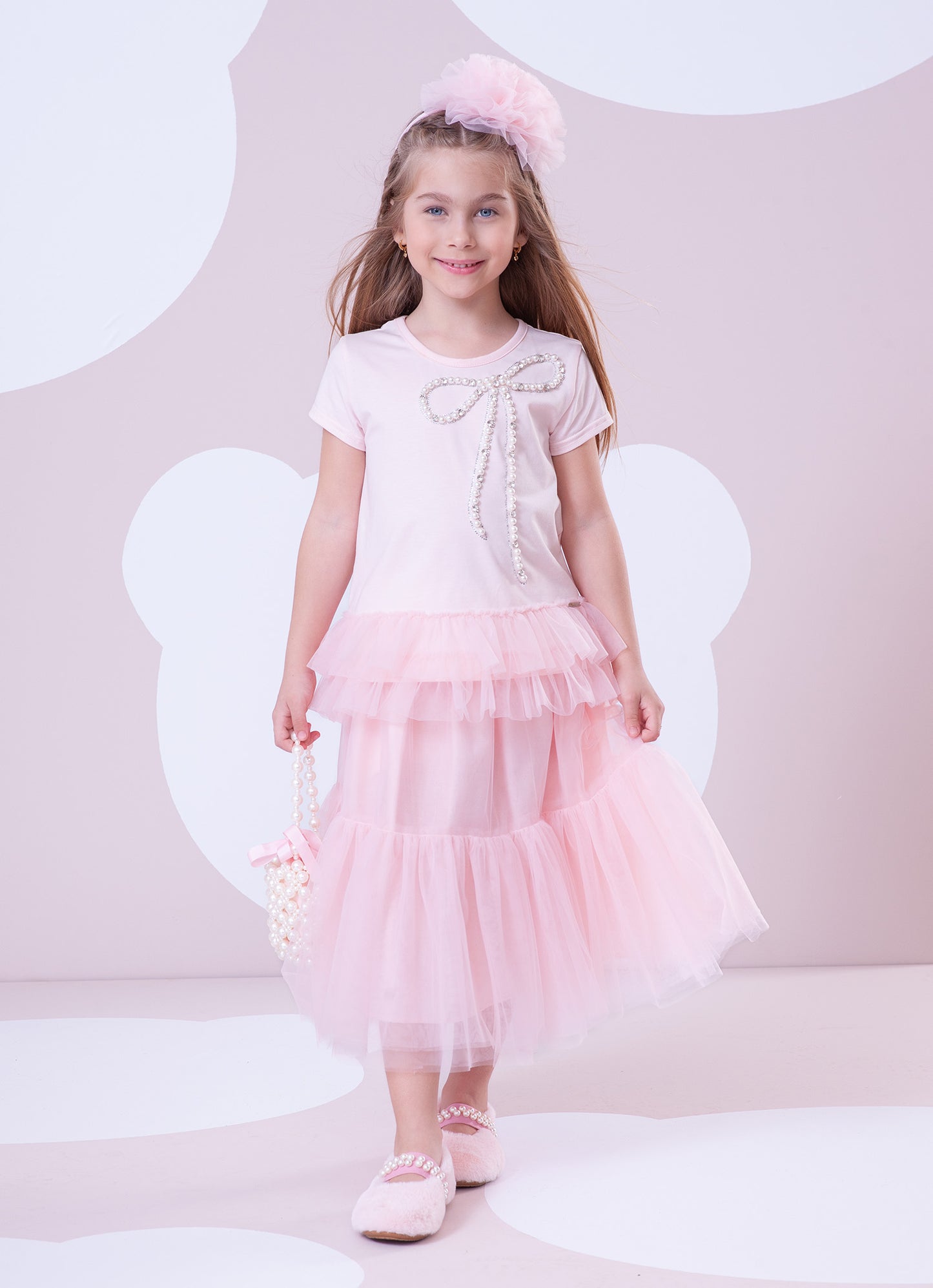 Blusa Cotton Babados Tule Maxi Laço