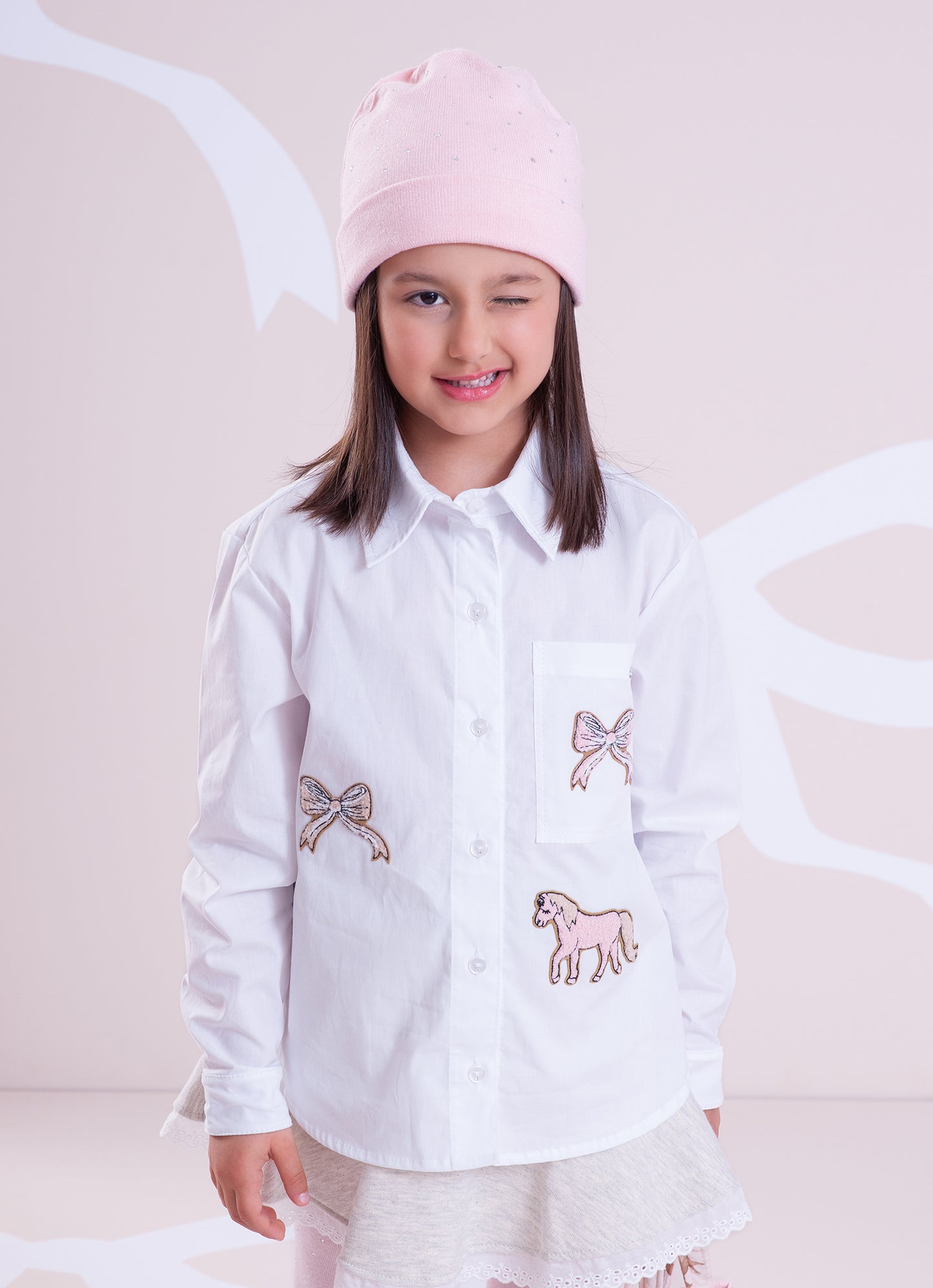 Camisa Tricoline Patches Laços e Cavalinho
