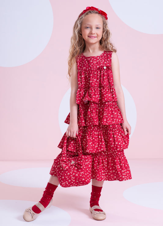 Vestido Algodão Mini Floral Babados