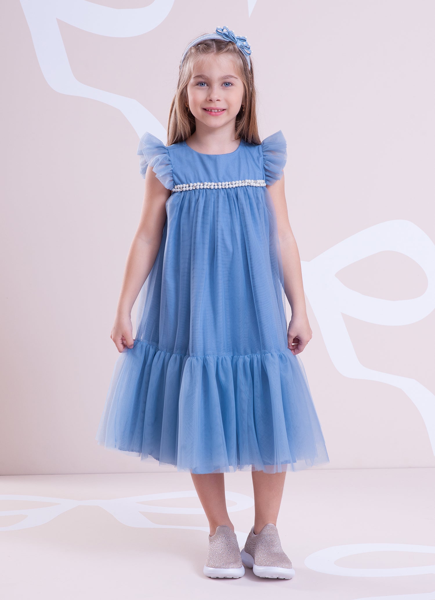 Vestido Tule Bordados Pérolas e Cristais