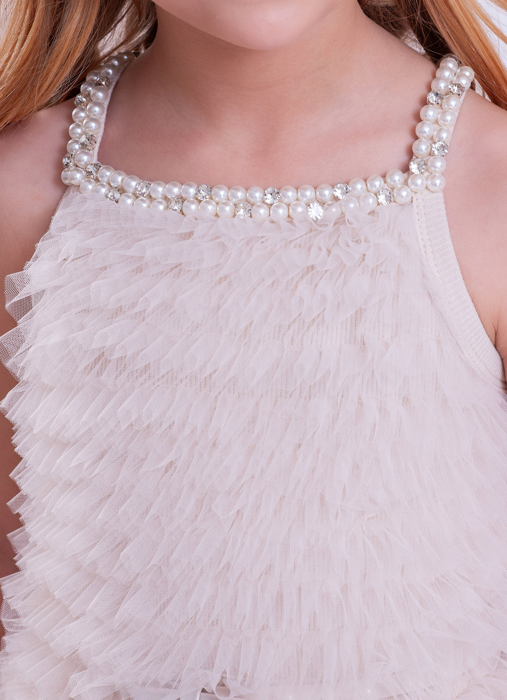Vestido Alça Conceito Babadinhos Tule Bordados