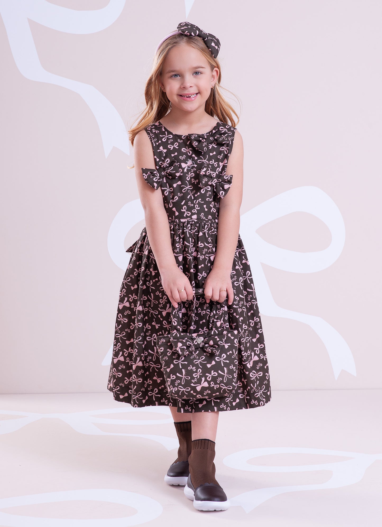 Vestido Algodao Estampa Lacinhos