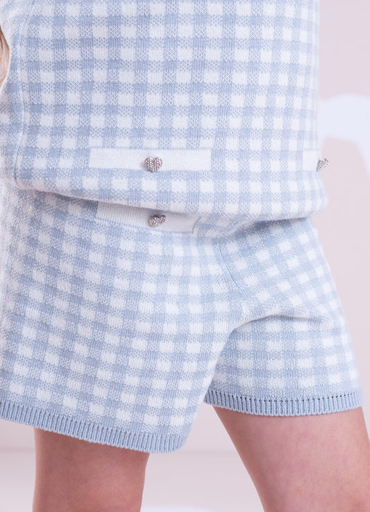 Short Tricot Xadrez Botões Joia