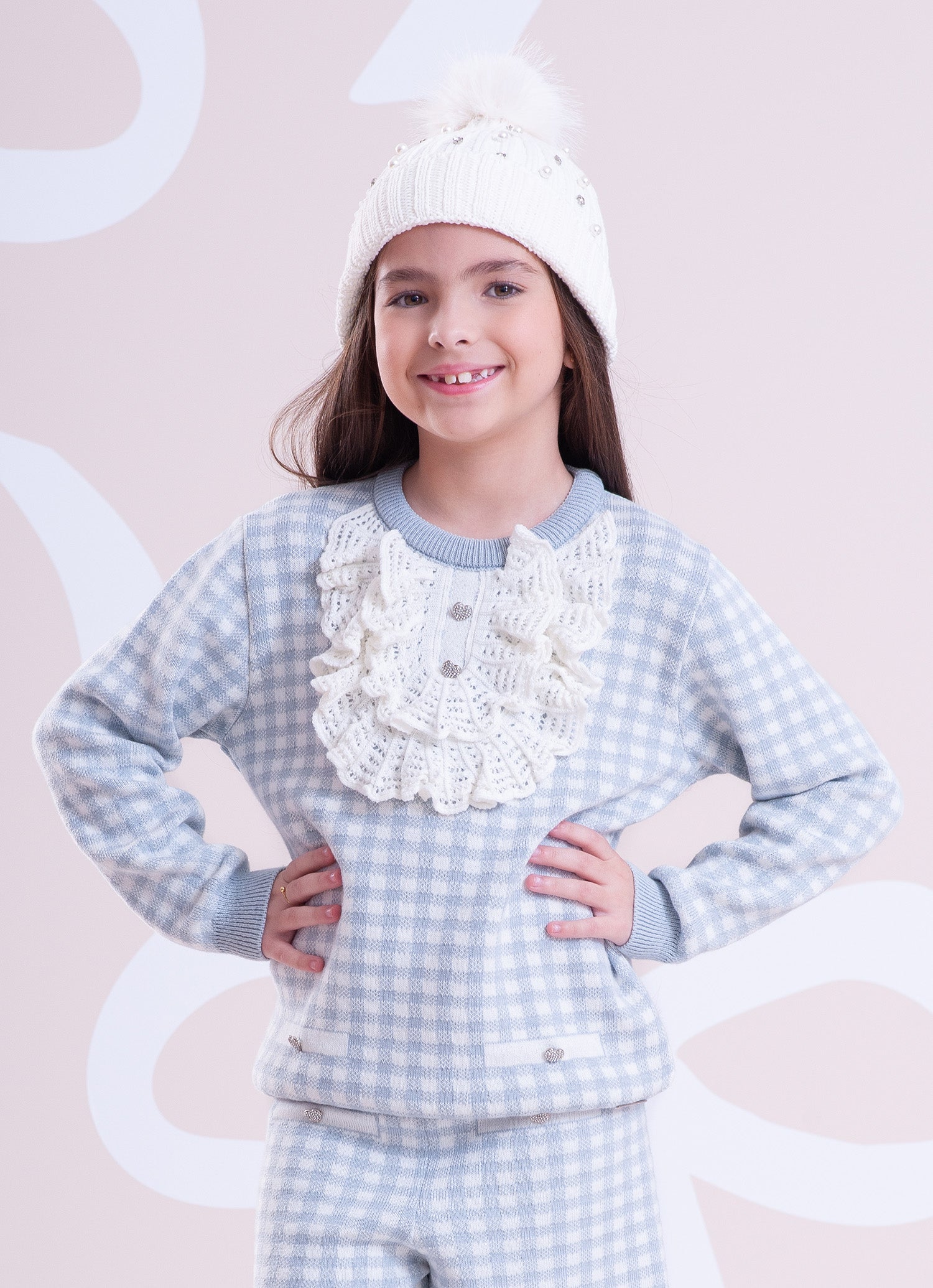 Blusa Tricot Xadrez Jabô Rendado