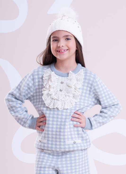 Blusa Tricot Xadrez Jabô Rendado