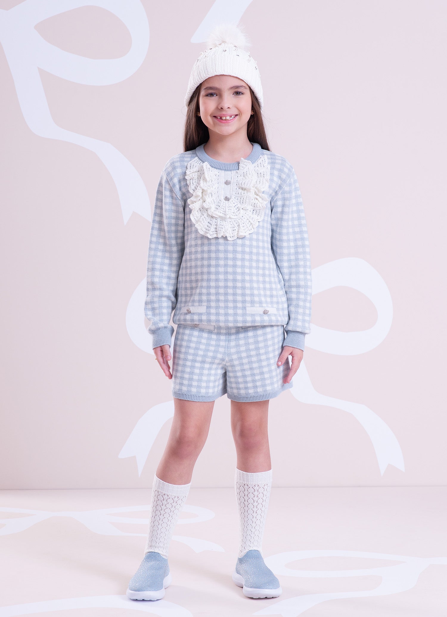 Short Tricot Xadrez Botões Joia