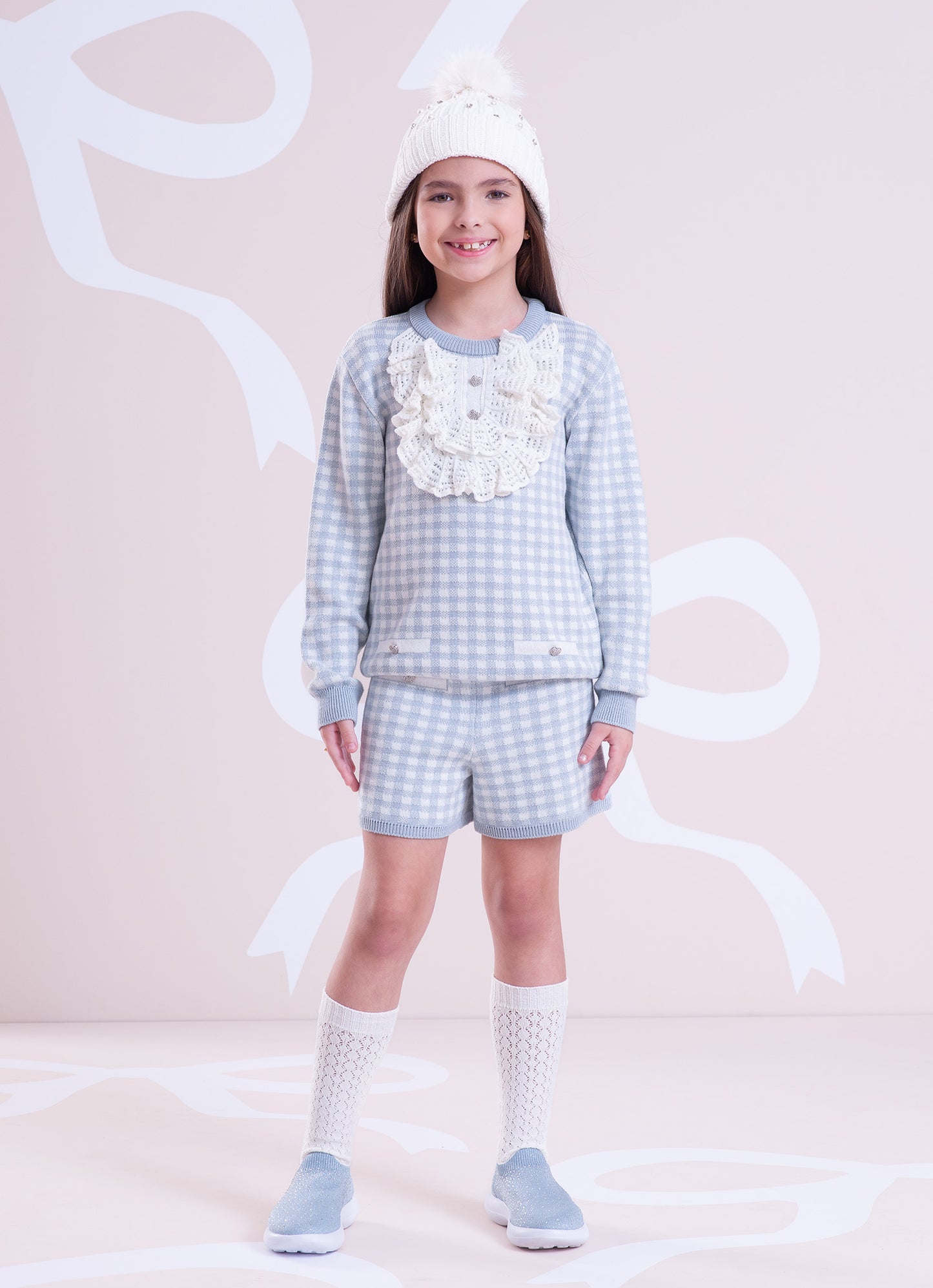 Short Tricot Xadrez Botões Joia