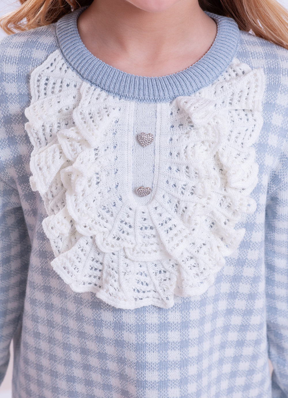 Vestido Tricot Xadrez Jabô Rendado