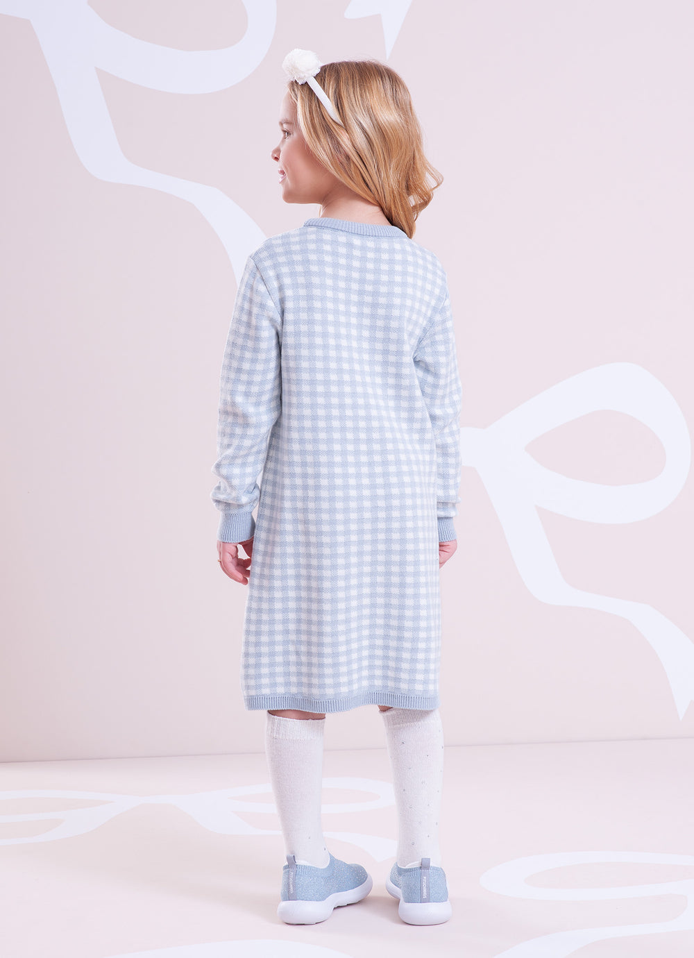 Vestido Tricot Xadrez Jabô Rendado
