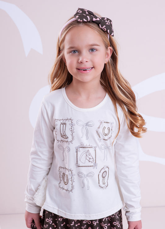 Blusa Cotton Moldura Quadros Frufru Tule Costas