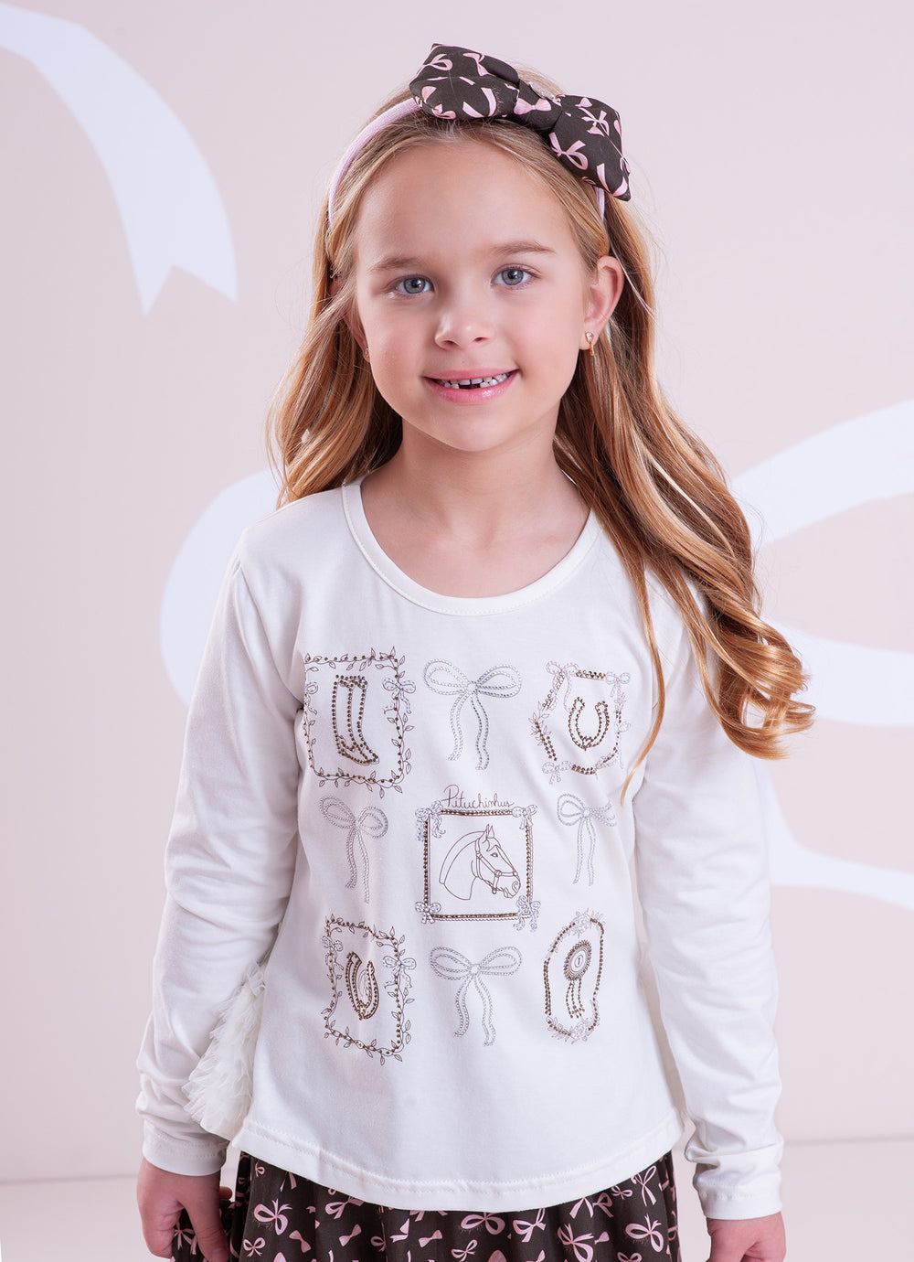 Blusa Cotton Moldura Quadros Frufru Tule Costas