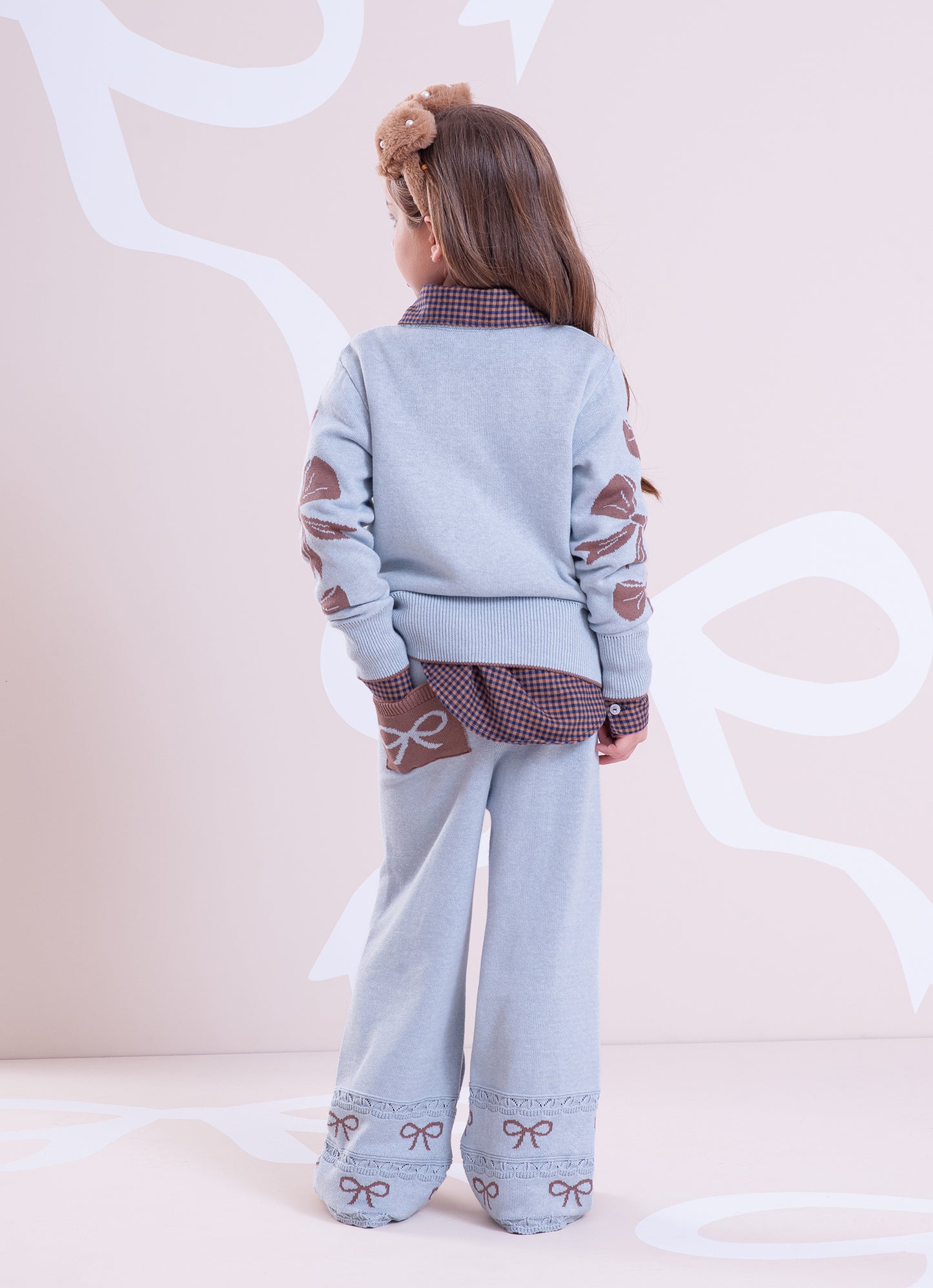 Calça Tricot Reta Barra Laços