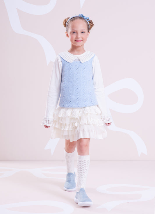 Saia Tricot Babados Renda e Tule