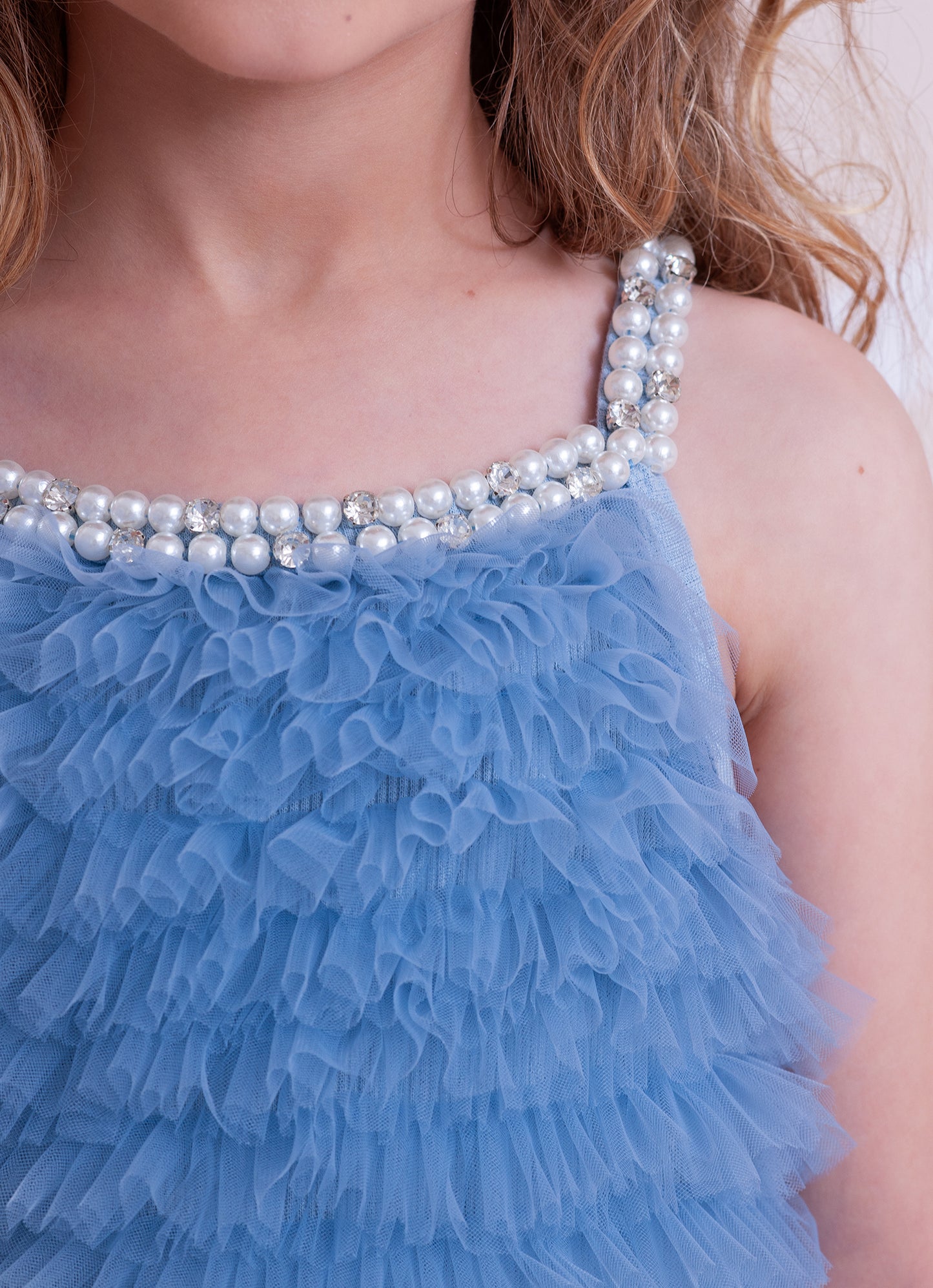 Vestido Alça Conceito Babadinhos Tule Bordados