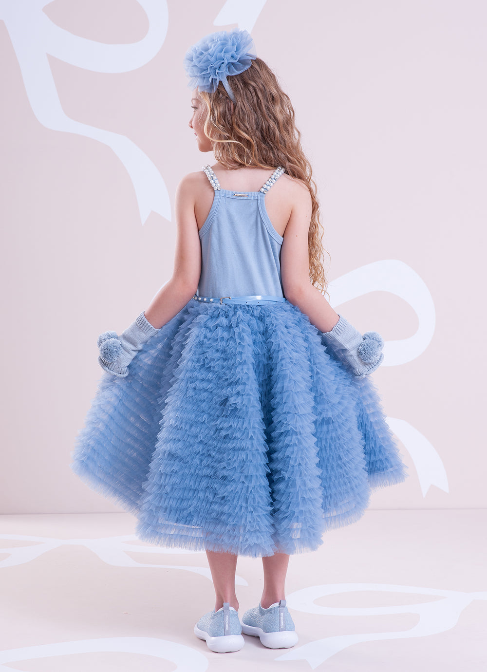 Vestido Alça Conceito Babadinhos Tule Bordados