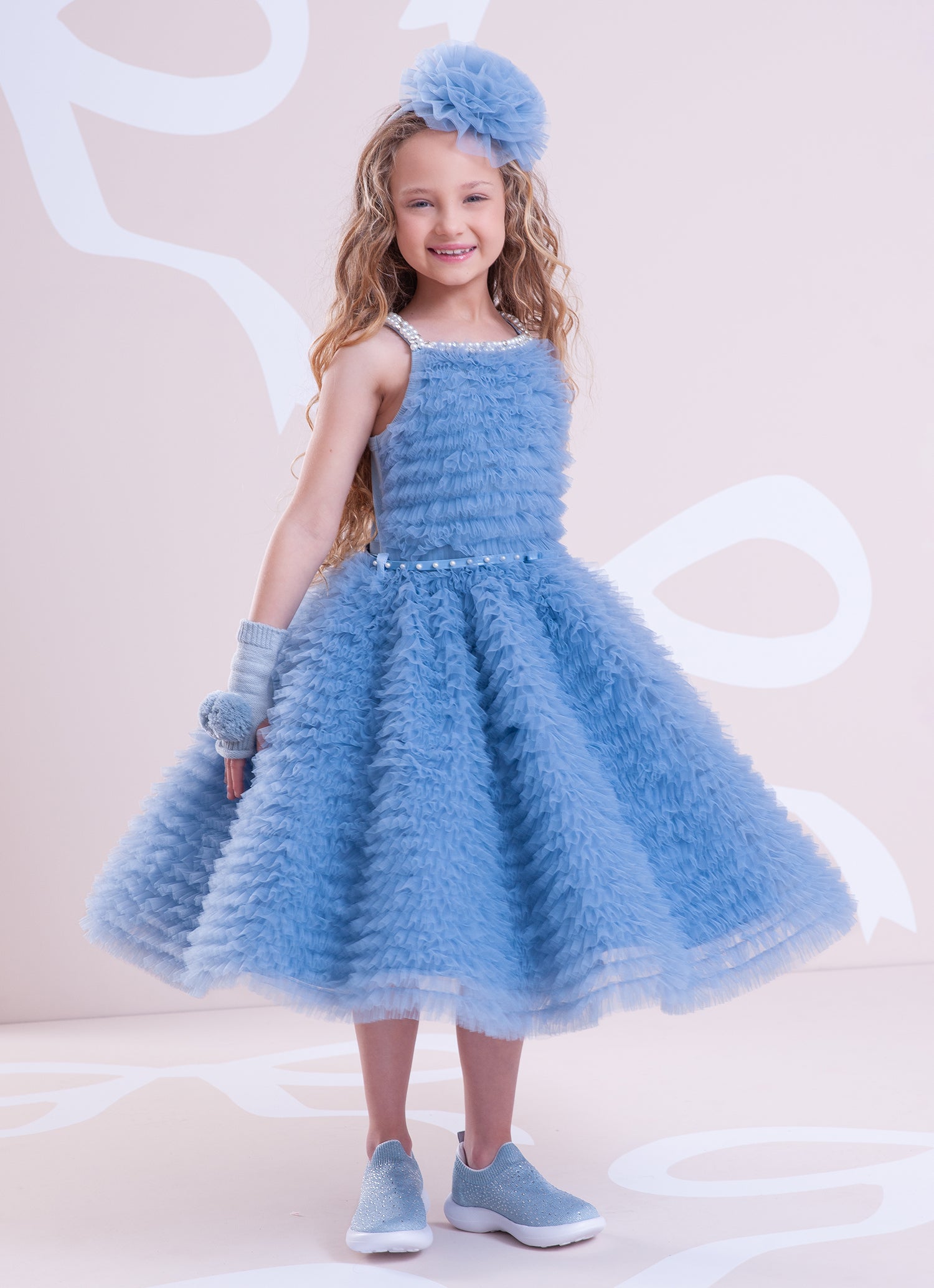 Vestido Alça Conceito Babadinhos Tule Bordados