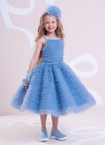 Vestido Alça Conceito Babadinhos Tule Bordados