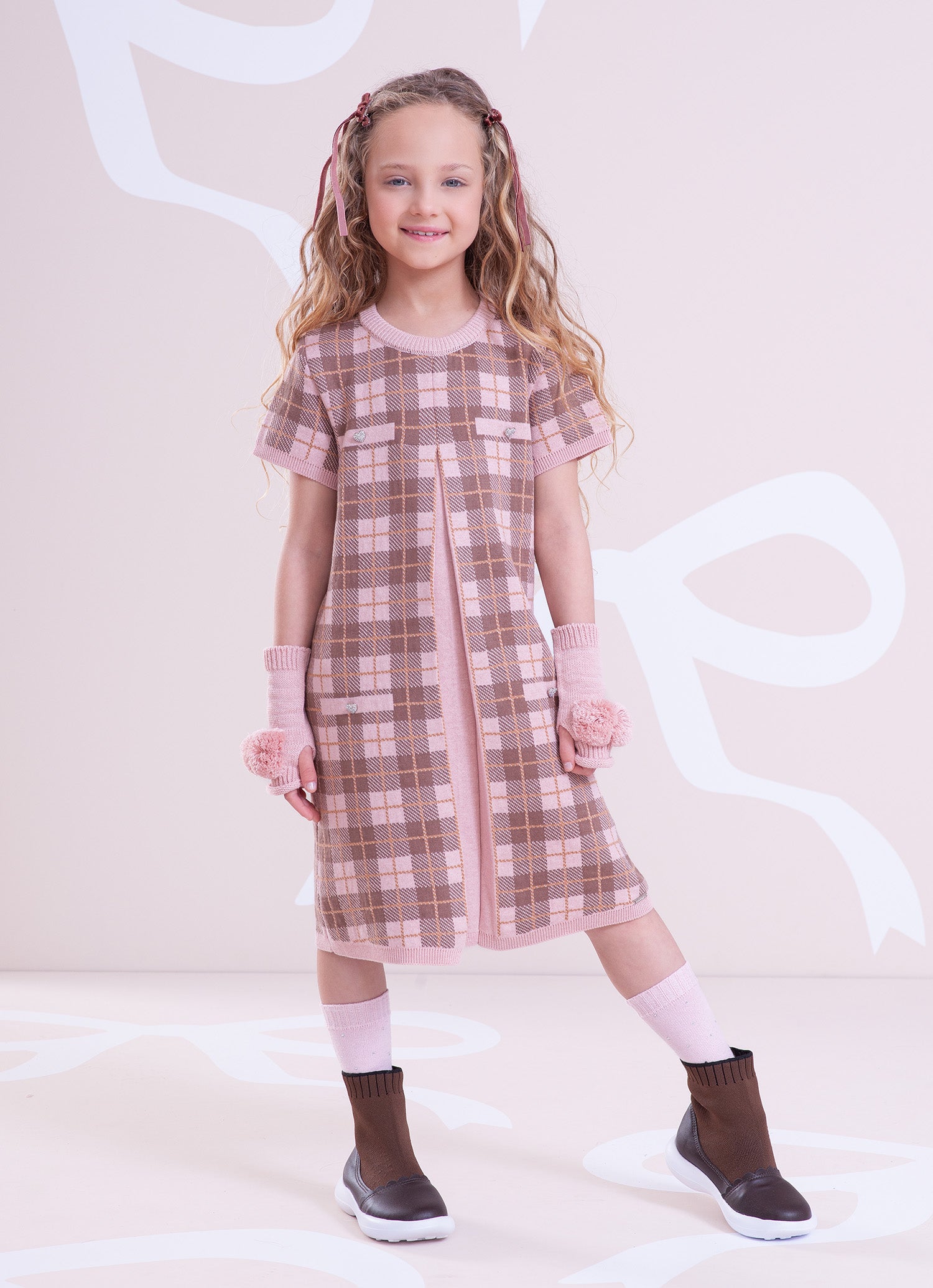 Vestido Tricot Xadrez Prega