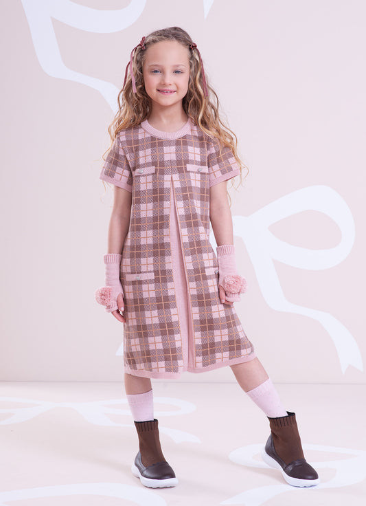 Vestido Tricot Xadrez Prega