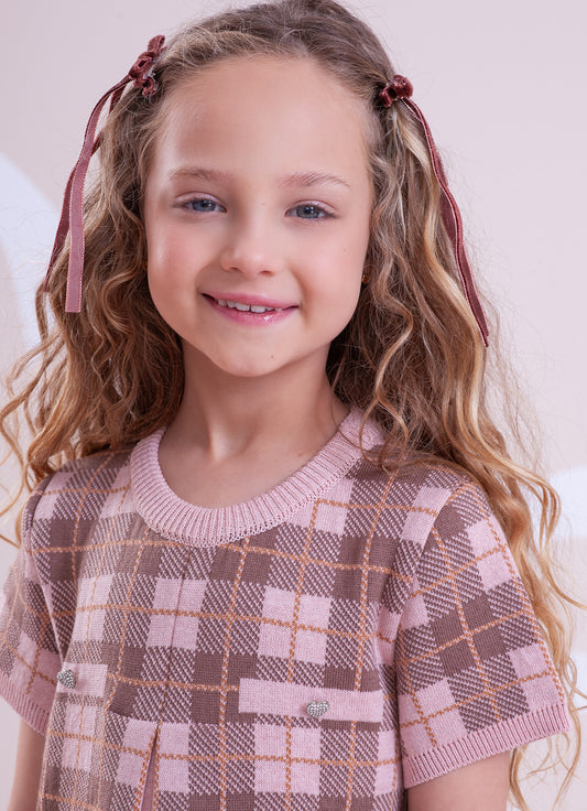 Vestido Tricot Xadrez Prega
