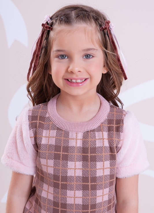 Blusa Tricot Xadrez Manga Pele