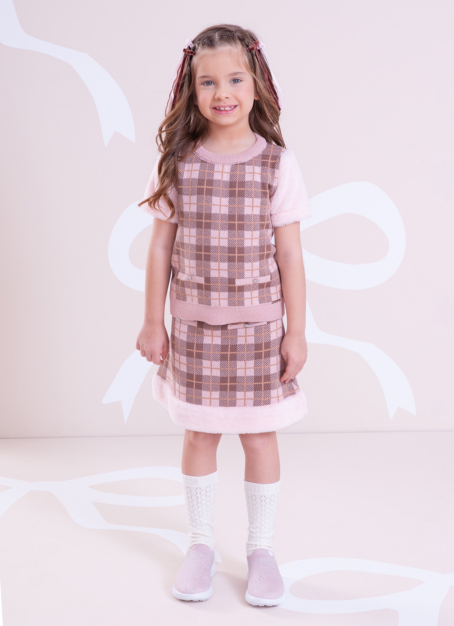 Saia Short Tricot Xadrez Barra Pele