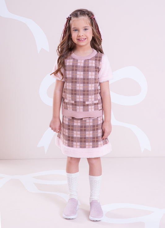 Saia Short Tricot Xadrez Barra Pele