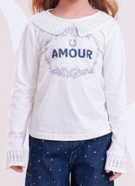 Blusa Cotton Gola e Babado Mangas Tricot