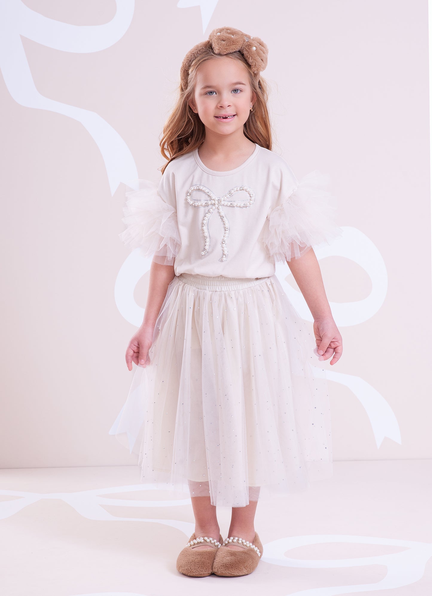 Blusa Cotton Manga Tule Laço Bordado