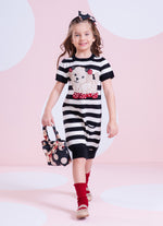 Vestido Tricot Listrado Cachorrinho Cristais