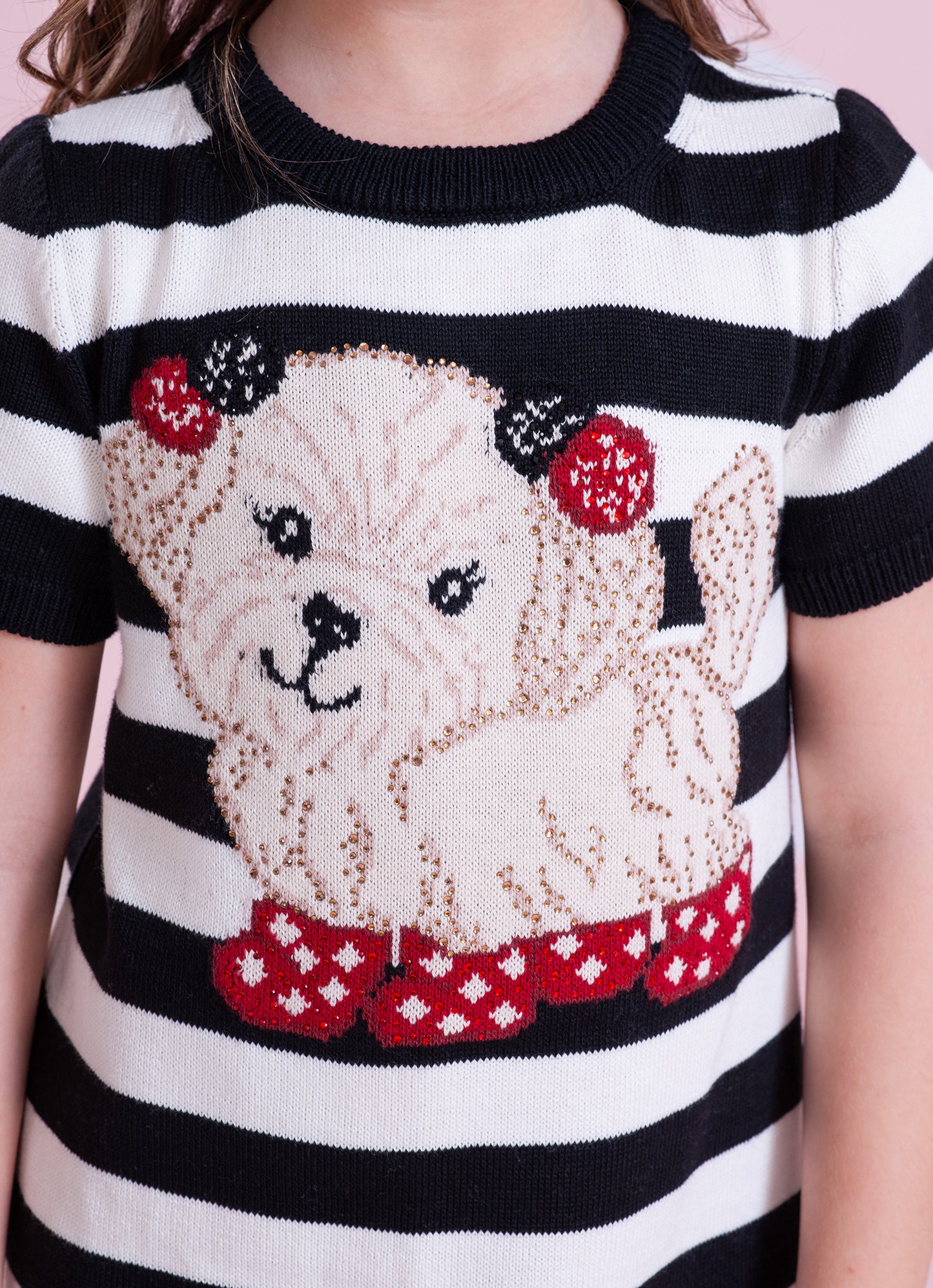 Vestido Tricot Listrado Cachorrinho Cristais