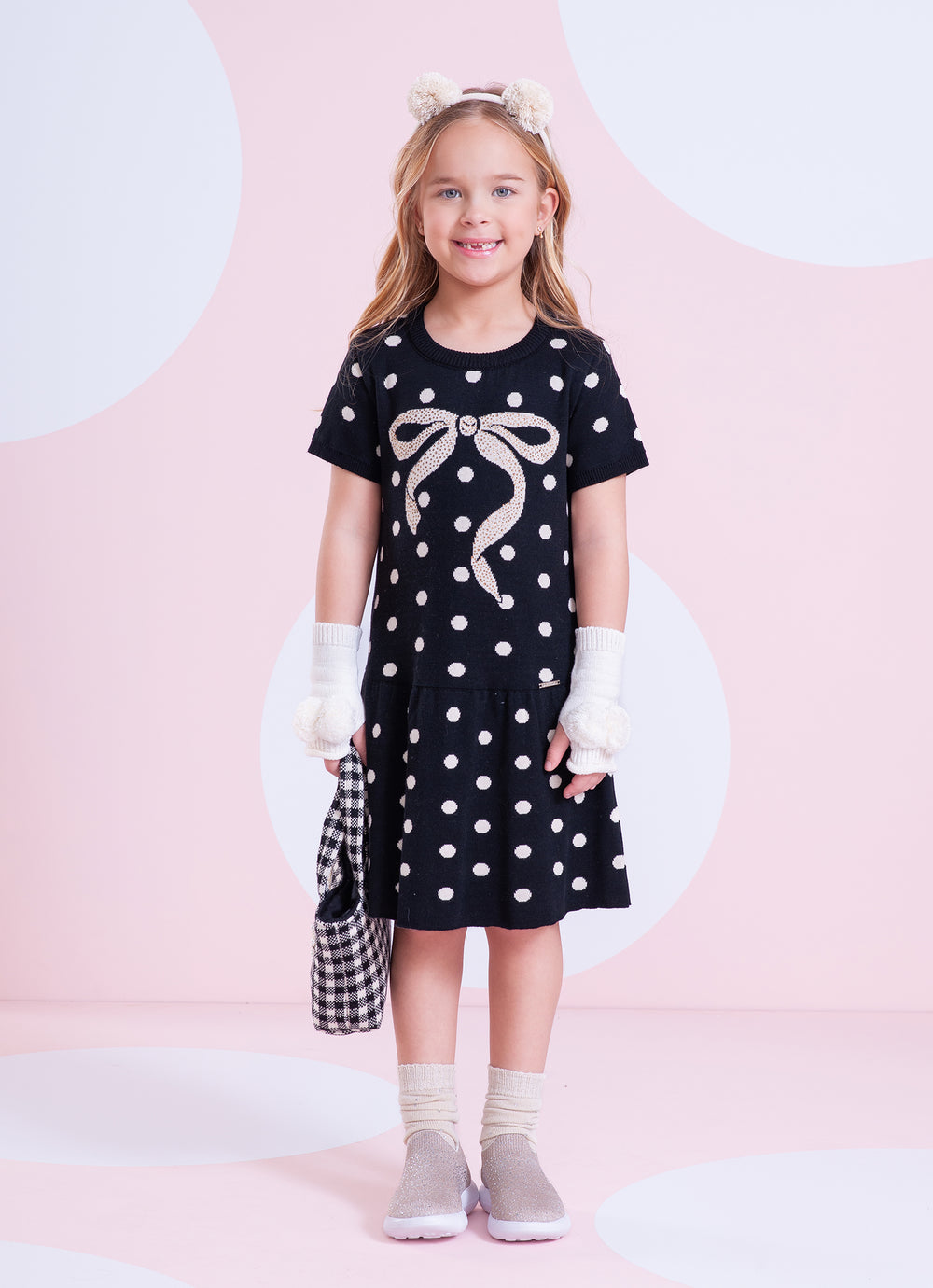 Vestido Tricot Poá Maxi Laço