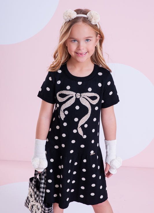 Vestido Tricot Poá Maxi Laço