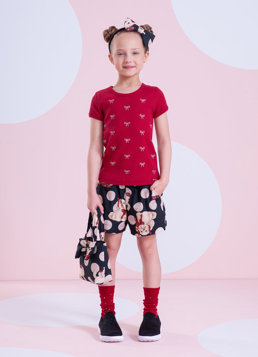 Short Algodão Estampa Poá e Cachorrinhos