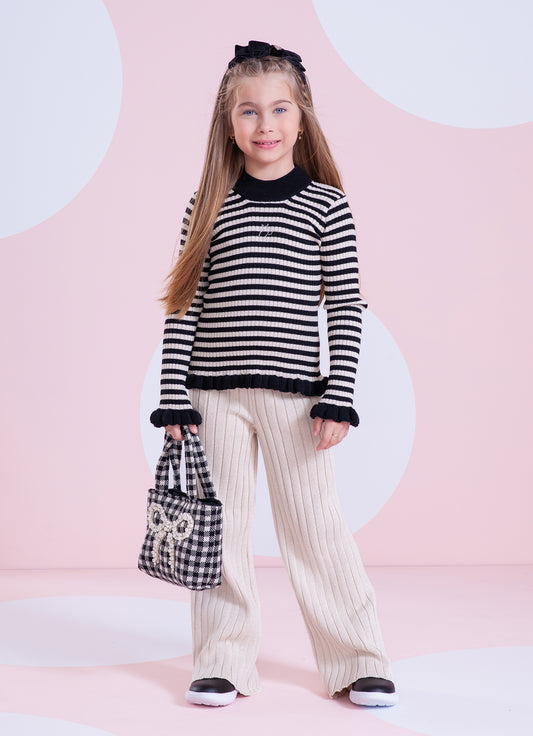 Calça Tricot Reta Maxi Canelado