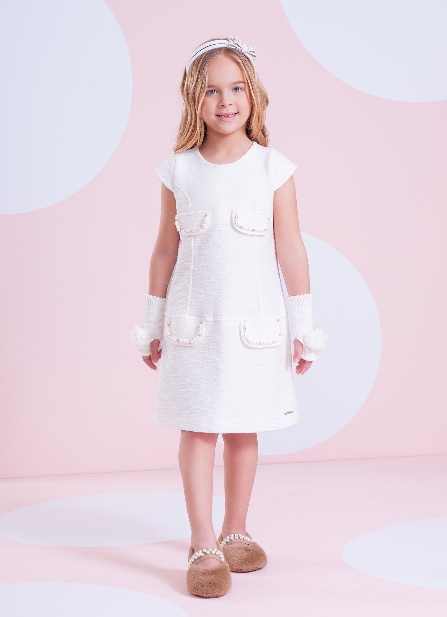 Vestido Boucle Lapelas Bordadas Pérola e Cristal