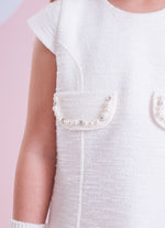 Vestido Boucle Lapelas Bordadas Pérola e Cristal