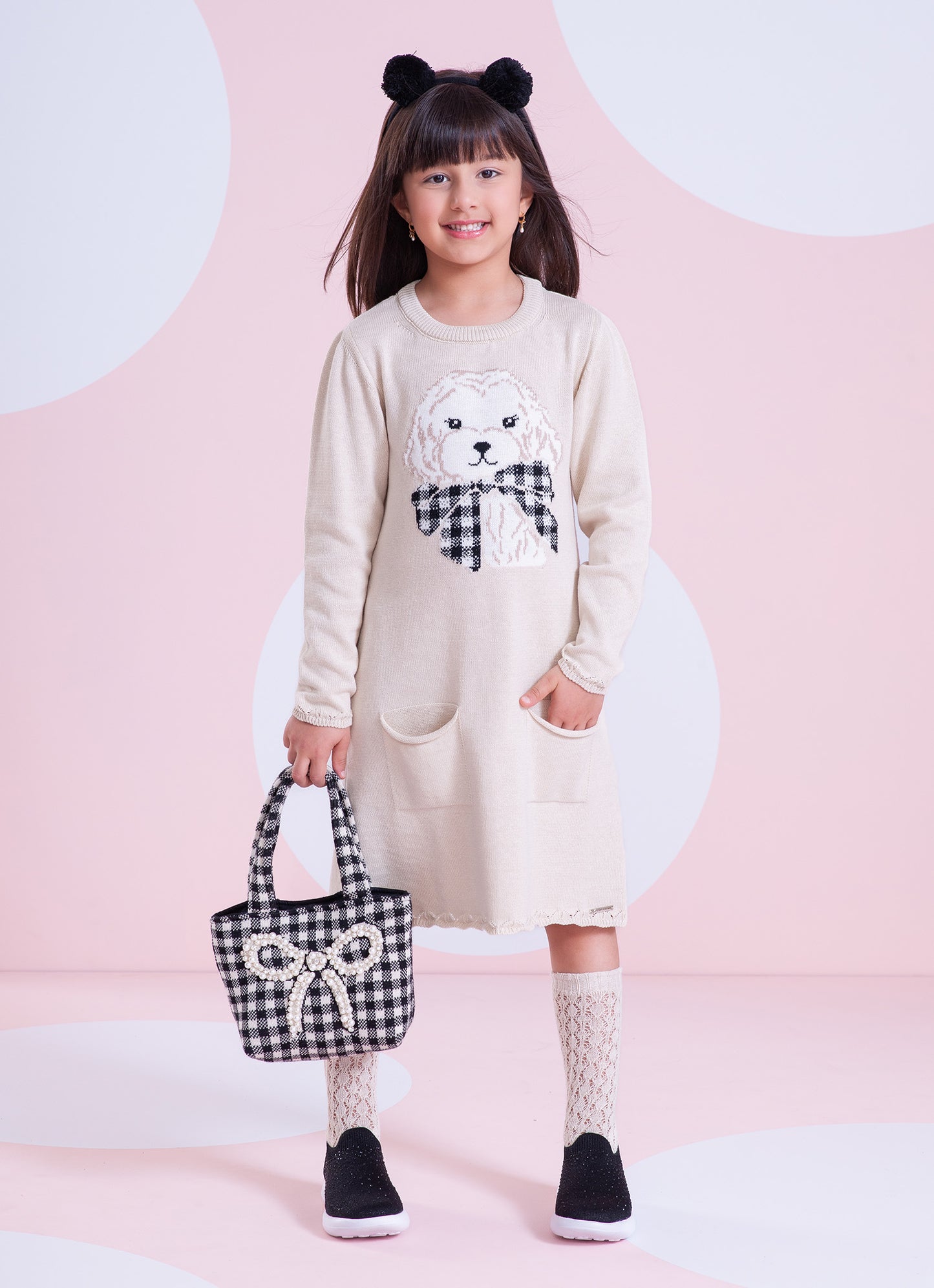 Meia Tricot Ponto Rendado Lacinhos