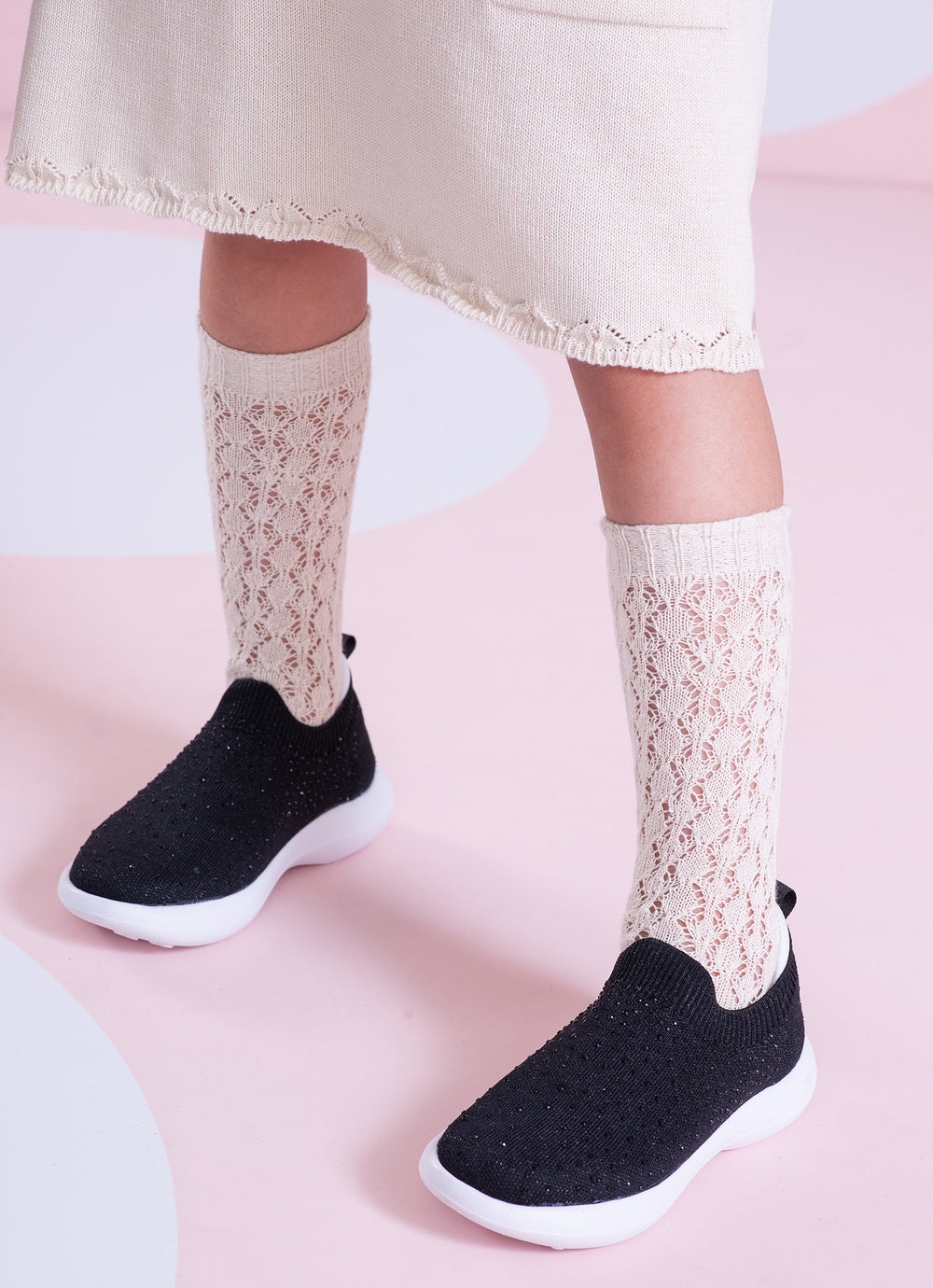Meia Tricot Ponto Rendado Lacinhos