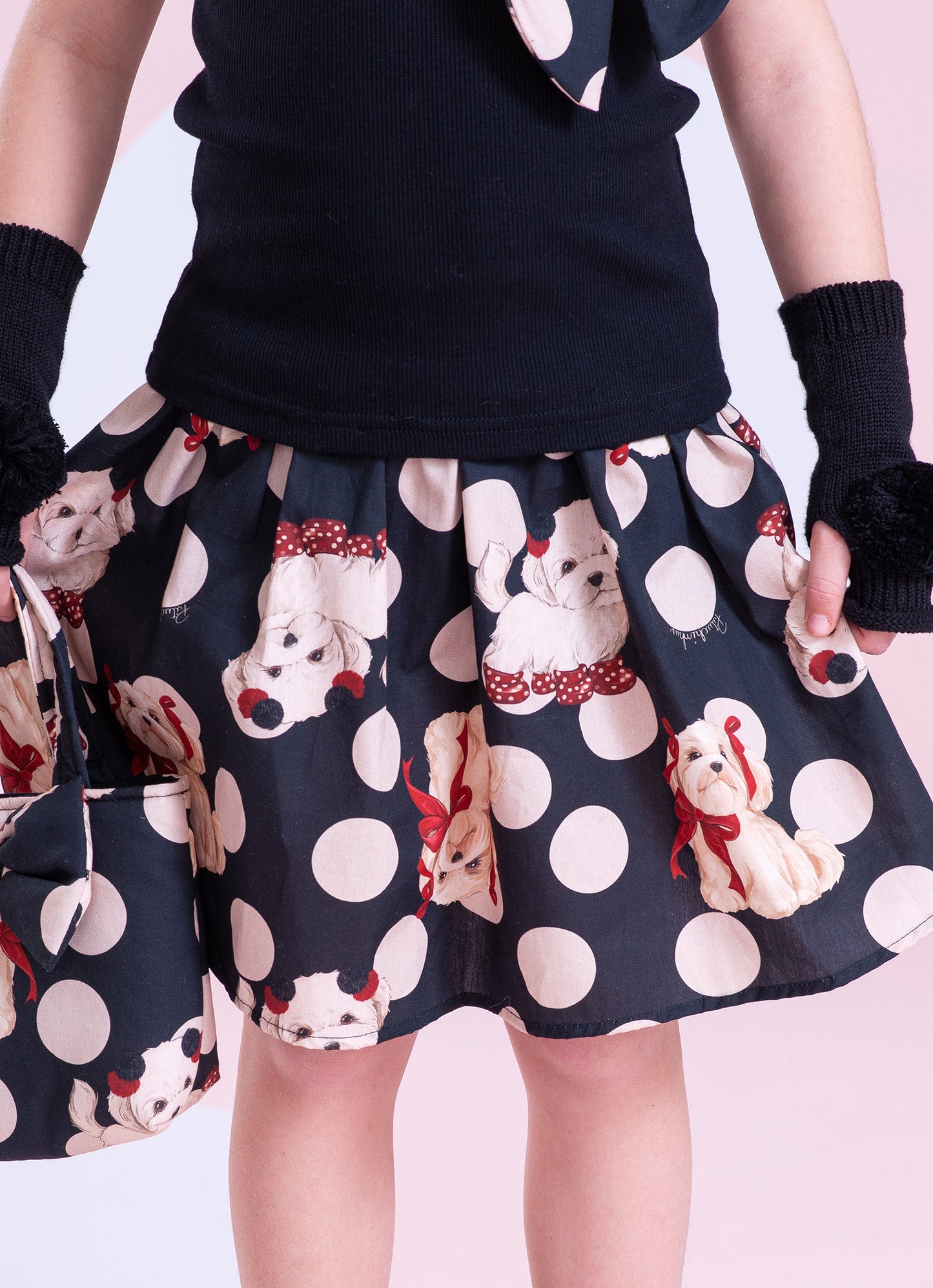 Conjunto Regata Ribana Saia Short Estampado Poá Cachorros