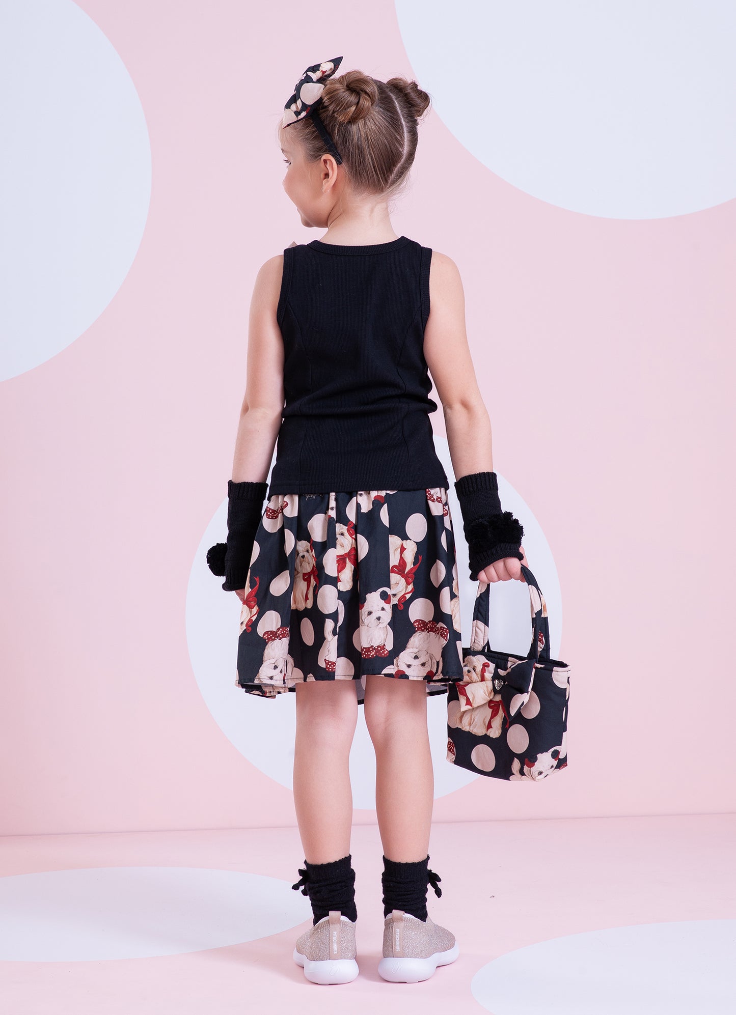 Conjunto Regata Ribana Saia Short Estampado Poá Cachorros