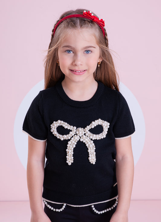 Blusa Tricot Maxi Laço Bordado