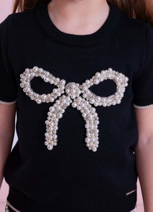 Blusa Tricot Maxi Laço Bordado