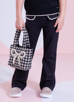 Calça Flare Lapelas Bordadas