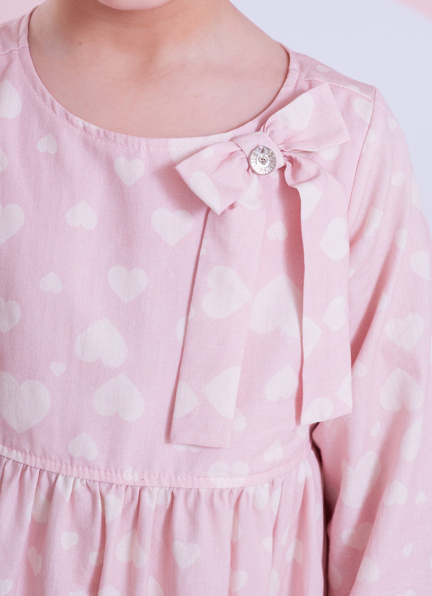 Vestido Algodão Estampa Corações Babados