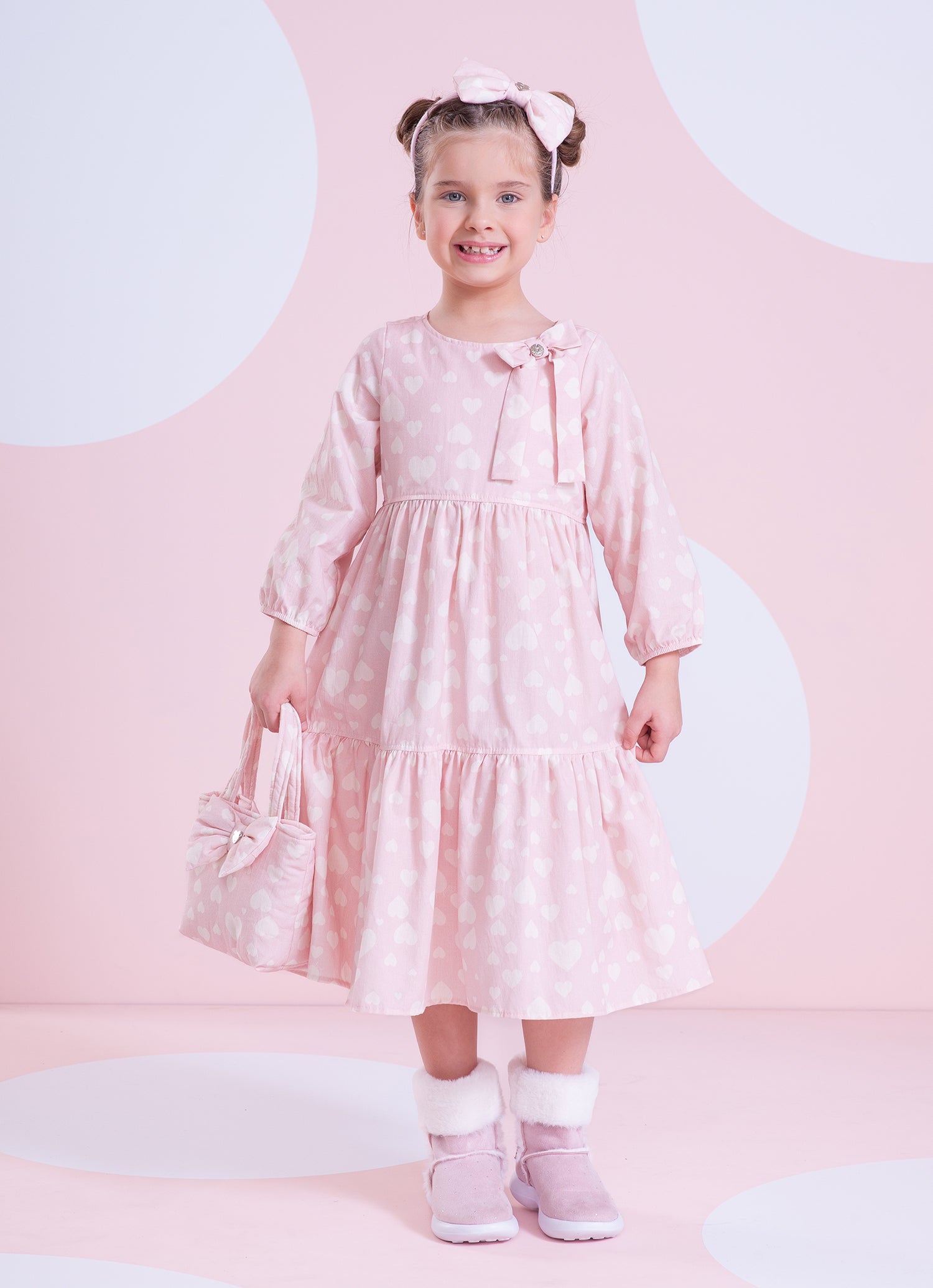 Vestido Algodão Estampa Corações Babados