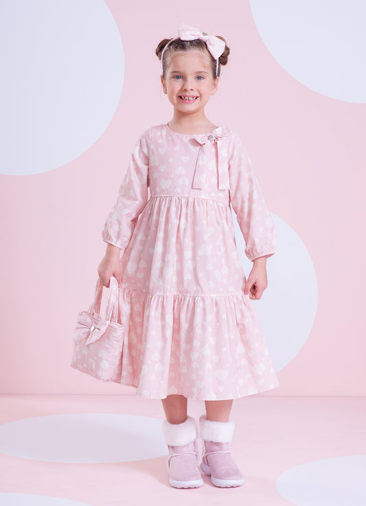 Vestido Algodão Estampa Corações Babados