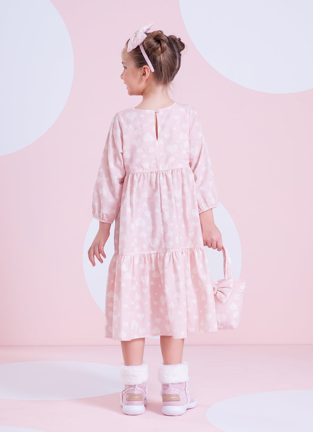 Vestido Algodão Estampa Corações Babados
